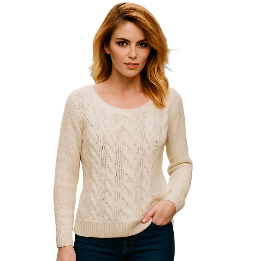 Ann Taylor LOFT Sweater Womens S White Wool Blend Cable Knit Preppy Cozy Winter